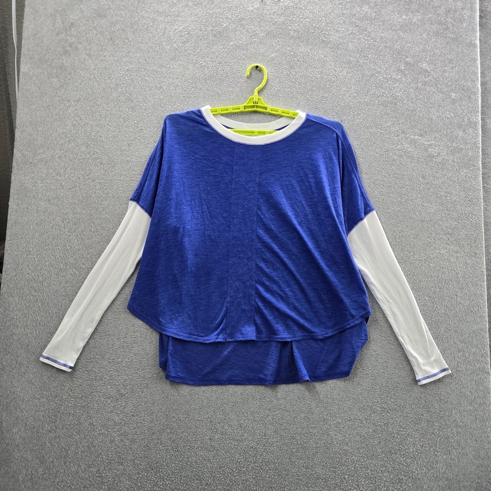 Free People Movement Women Shirt M Blue Colorblock Spotlight Boxy Long Sleeve